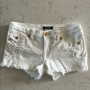 True Religion White Frayed Jean Shorts